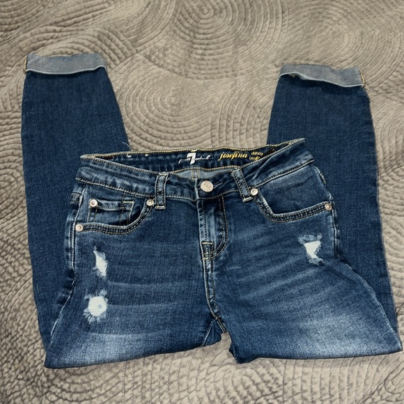 Women's Blue Distressed Jeans - Picture 2 of 5